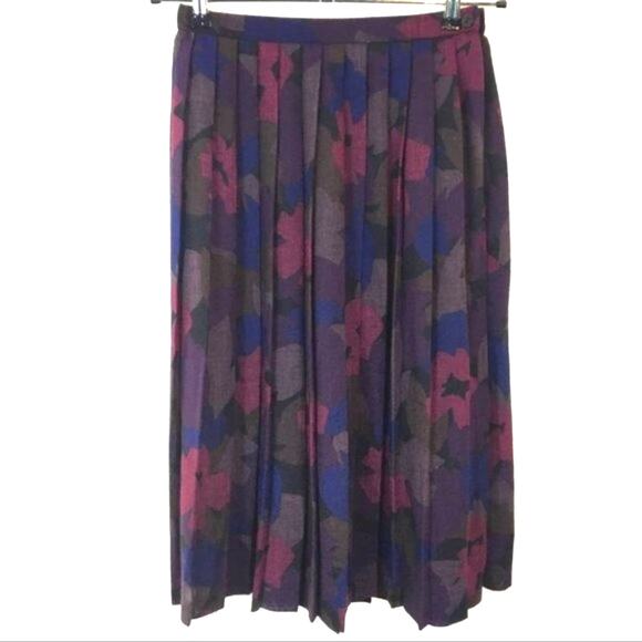 80s Secretary Librarian Skirt Andy Sz 10 Made in USA USA Purple/Red/Olive/Blue - Picture 1 of 12